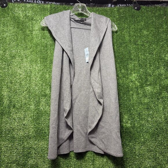 NWT Ann Taylor Gray Sleeveless Sweater Cardigan Vest Women’s Size Petite Small - Picture 1 of 5